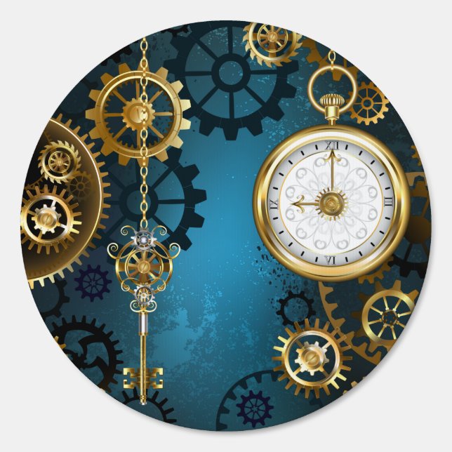 Steampunk turquoise Background with Gears Sign (Front)