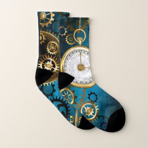 Steampunk turquoise Background with Gears Socks