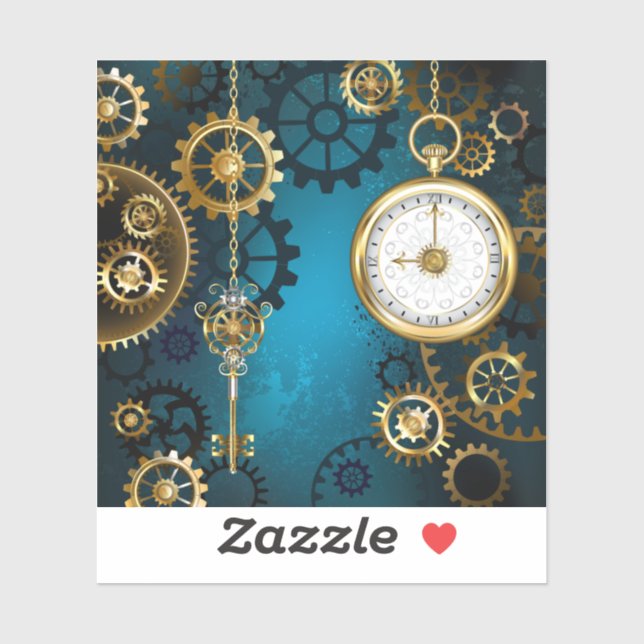 Steampunk turquoise Background with Gears Sticker (Sheet)