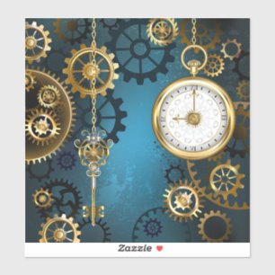 Steampunk turquoise Background with Gears Sticker