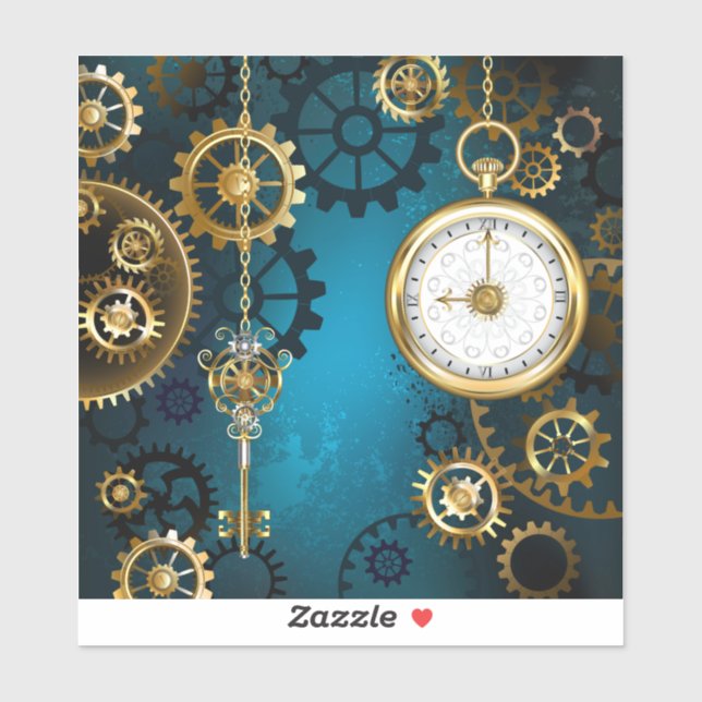 Steampunk turquoise Background with Gears Sticker (Sheet)