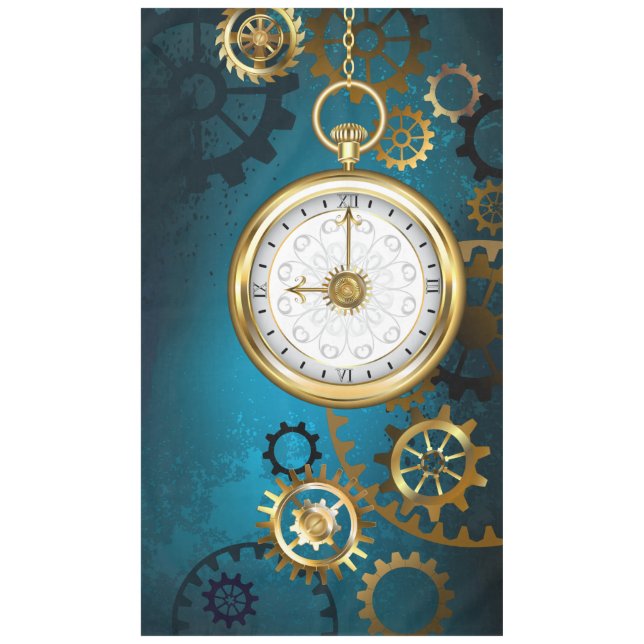Steampunk turquoise Background with Gears Tablecloth (Front)