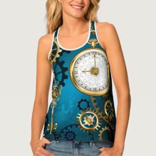 Steampunk turquoise Background with Gears Tank Top