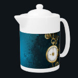 Steampunk turquoise Background with Gears Teapot<br><div class="desc">Turquoise,  textured,  steampunk background with brass and gold gears,  a silver key and the clock. Steampunk style.</div>