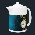 Steampunk turquoise Background with Gears Teapot<br><div class="desc">Turquoise,  textured,  steampunk background with brass and gold gears,  a silver key and the clock. Steampunk style.</div>