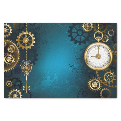 Steampunk turquoise Background with Gears Tissue Paper
