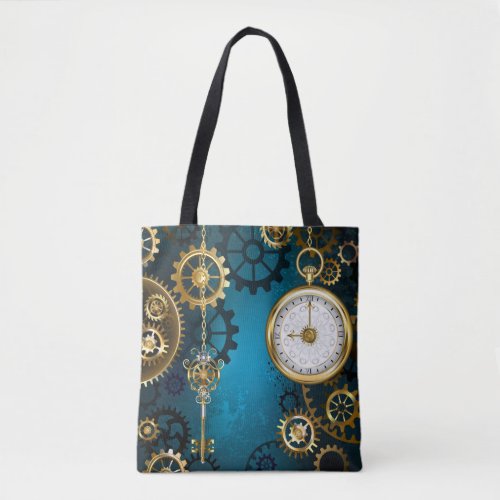 Steampunk turquoise Background with Gears Tote Bag