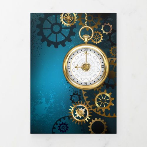 Steampunk turquoise Background with Gears Tri_Fold Program