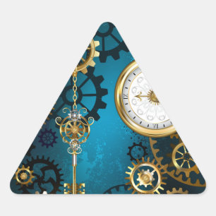 Steampunk turquoise Background with Gears Triangle Sticker
