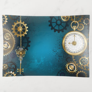 Steampunk turquoise Background with Gears Trinket Tray