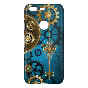 Steampunk turquoise Background with Gears Uncommon Google Pixel Case