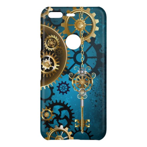 Steampunk turquoise Background with Gears Uncommon Google Pixel Case