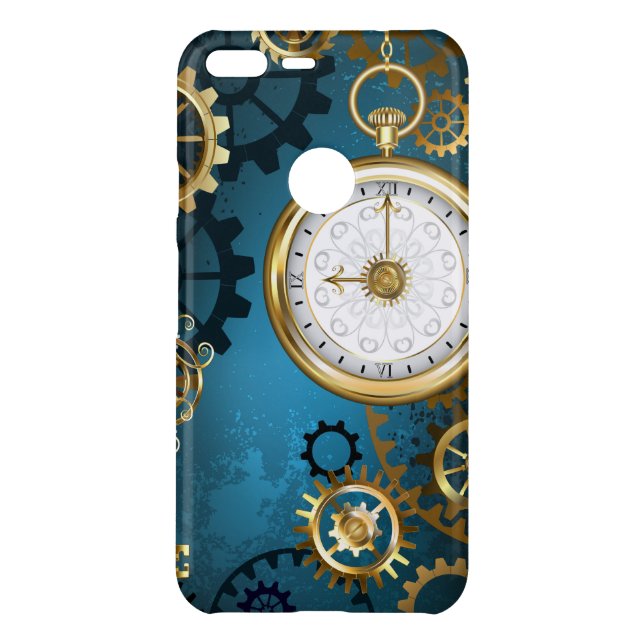 Steampunk turquoise Background with Gears Uncommon Google Pixel XL Case (Back)