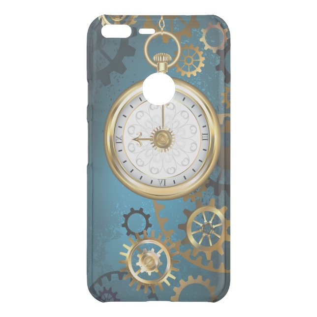 Steampunk turquoise Background with Gears Uncommon Google Pixel XL Case (Back)