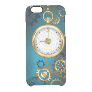 Steampunk turquoise Background with Gears Clear iPhone 6/6S Case