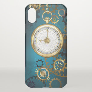 Steampunk turquoise Background with Gears iPhone X Case