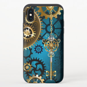 Steampunk turquoise Background with Gears iPhone XS Slider Case