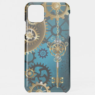 Steampunk turquoise Background with Gears iPhone 11 Pro Max Case