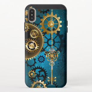 Steampunk turquoise Background with Gears iPhone XS Max Slider Case