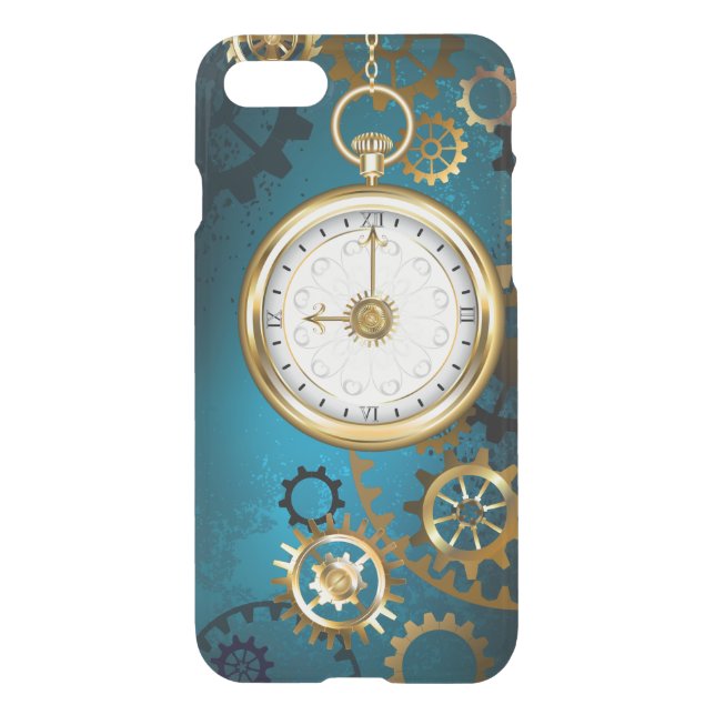 Steampunk turquoise Background with Gears Uncommon iPhone Case (Back)