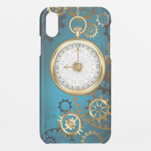 Steampunk turquoise Background with Gears iPhone XR Case
