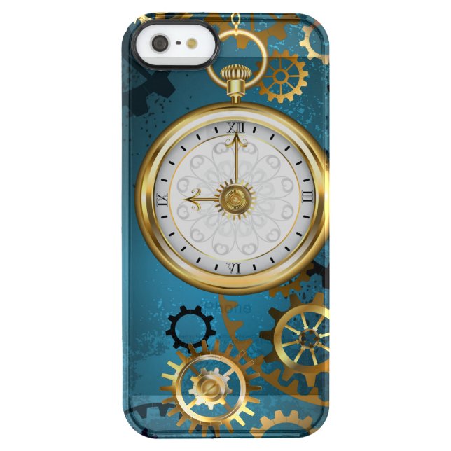 Steampunk turquoise Background with Gears Uncommon iPhone Case (Back)