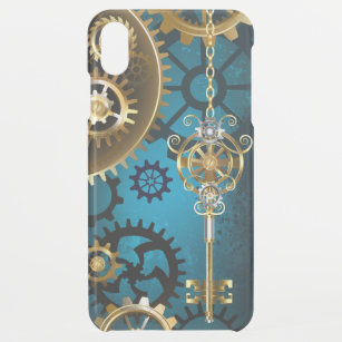 Steampunk turquoise Background with Gears iPhone XS Max Case