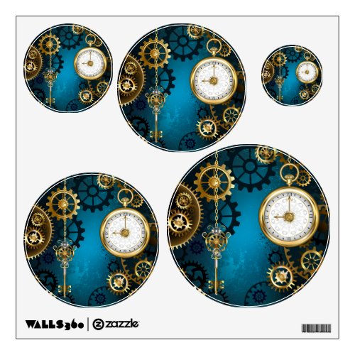 Steampunk turquoise Background with Gears Wall Decal