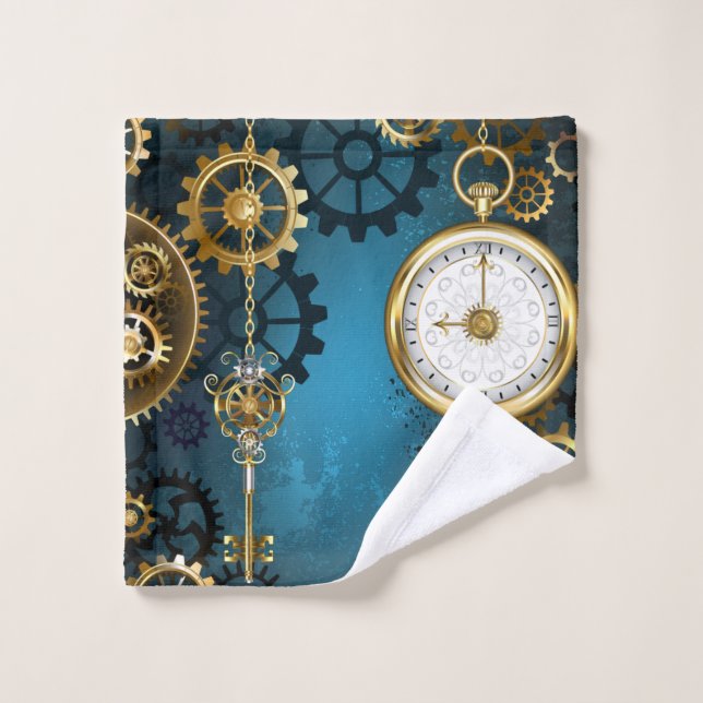 Steampunk turquoise Background with Gears Wash Cloth (Wash Cloth)