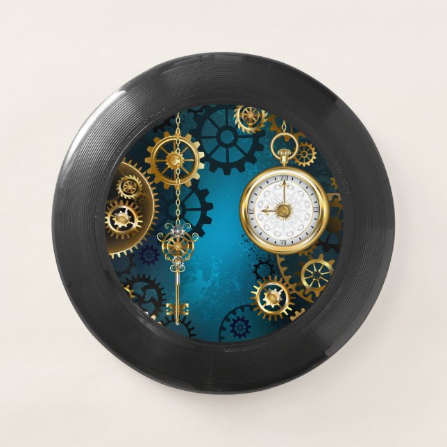 Steampunk turquoise Background with Gears Wham-O Frisbee (Front)
