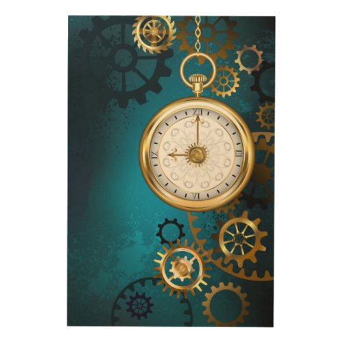 Steampunk turquoise Background with Gears Wood Wall Art