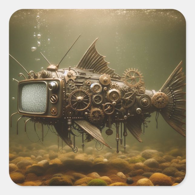 Steampunk TV Catfish Square Sticker (Front)