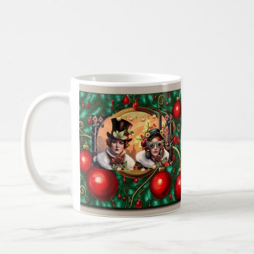 Steampunk Two Hearts Christmas Flat Holiday Card Coffee Mug
