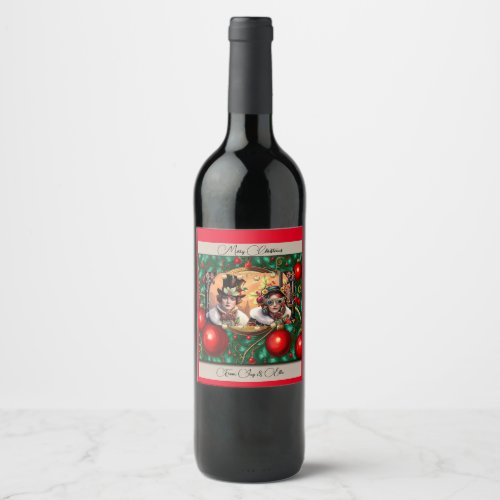 Steampunk Two Hearts Christmas  Wine Label