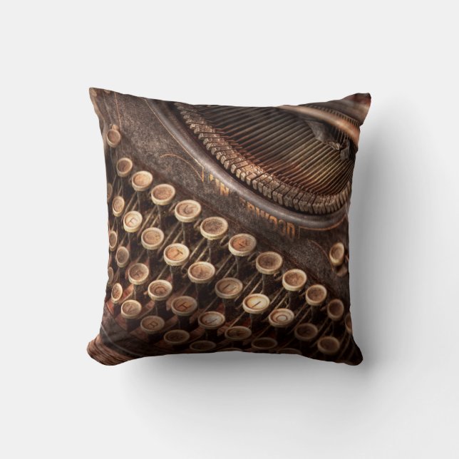 Steampunk - Typewriter - Too tuckered to type Throw Pillow (Front)