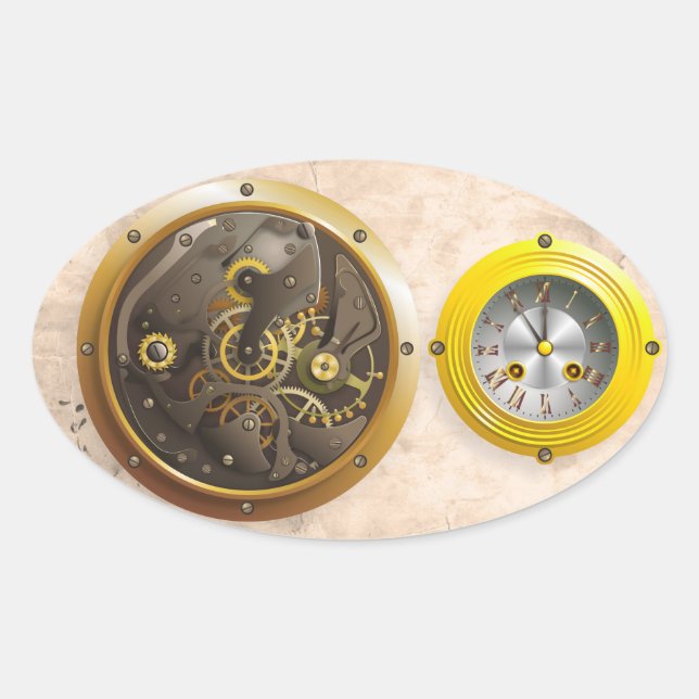 Steampunk Uhr Oval Sticker (Front)