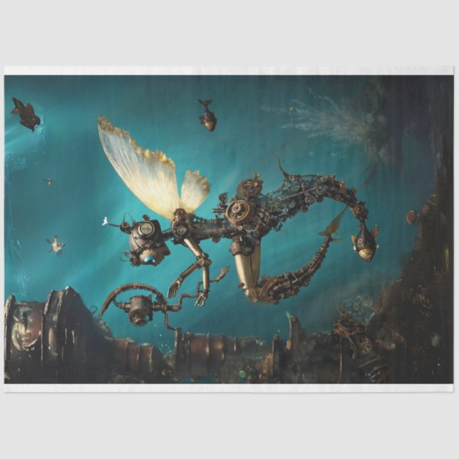 Steampunk Underwater Diver Teal Decoupage Tissue Paper (Front)