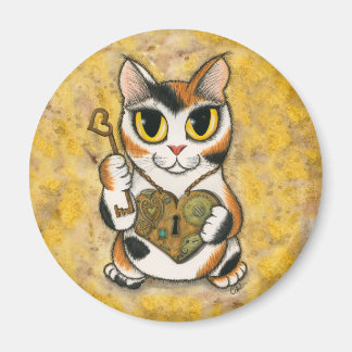 Steampunk Valentine Cat Heart Locket Key Magnet