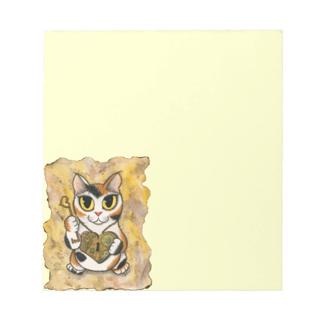 Steampunk Valentine Cat Heart Locket Key Notepad (Front)