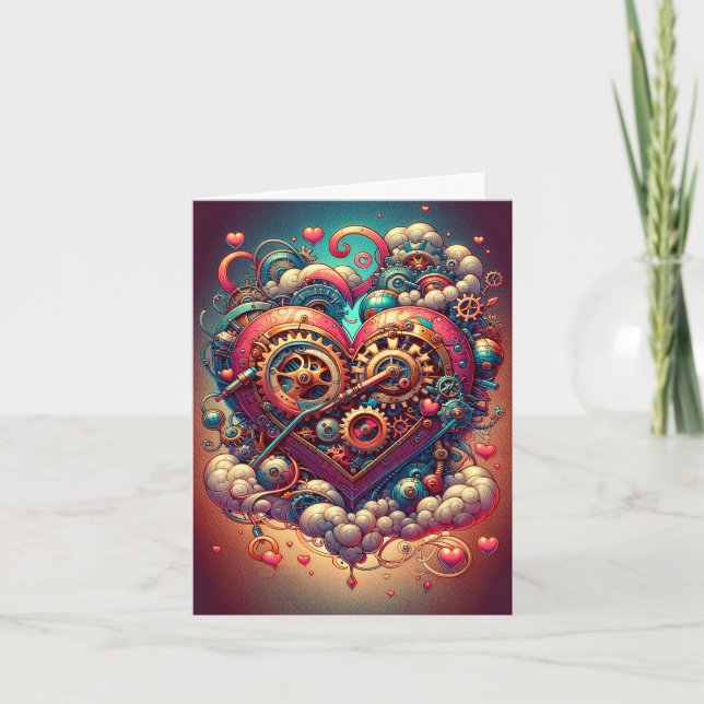 Steampunk Valentine Heart Holiday Card (Front)
