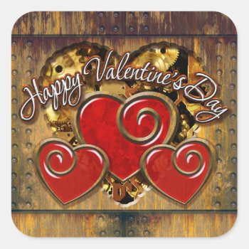 Steampunk Valentine's Day 3 Square Sticker by Ronspassionfordesign at Zazzle