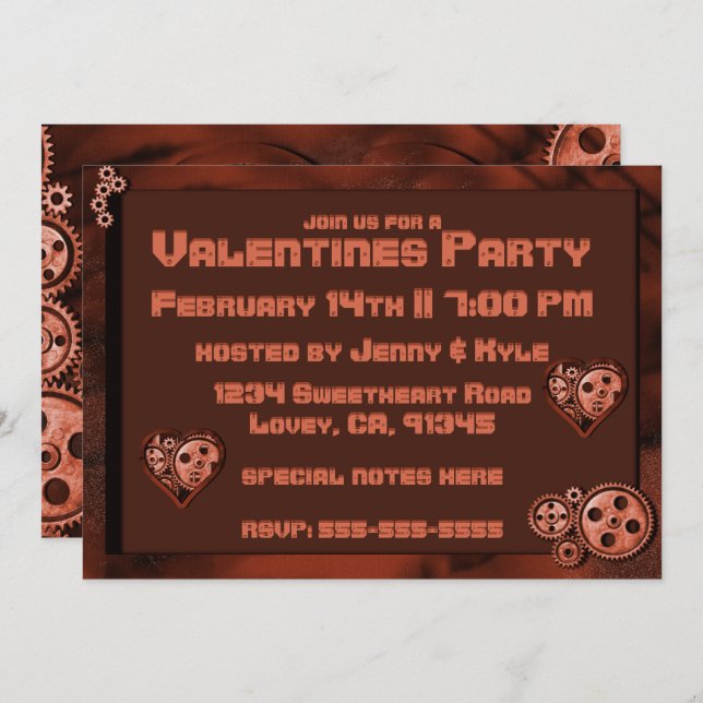 Steampunk Valentines Party Invitation (Front/Back)
