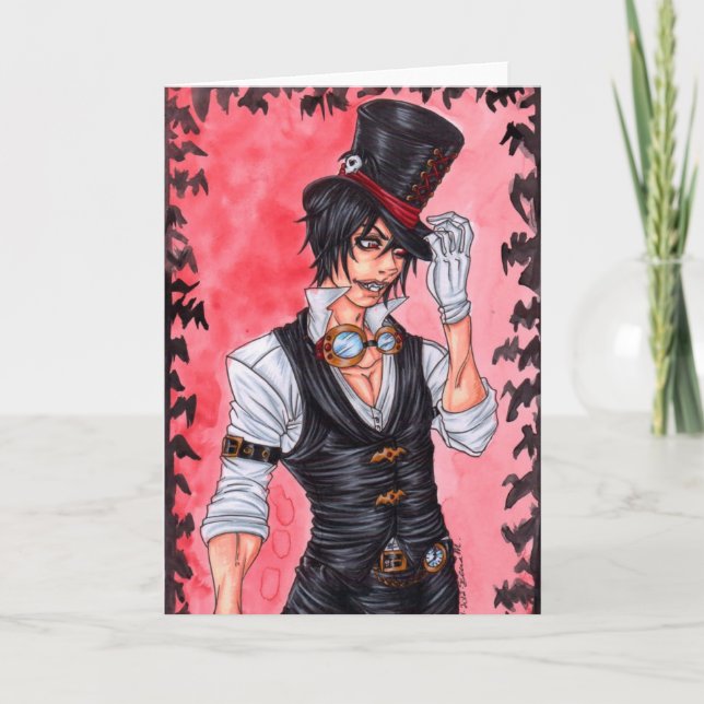 Steampunk Vampire Blank Greeting Card (Front)