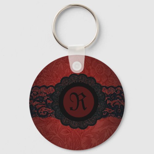 Steampunk Vampire Red Lace Gothic monogram Keychain