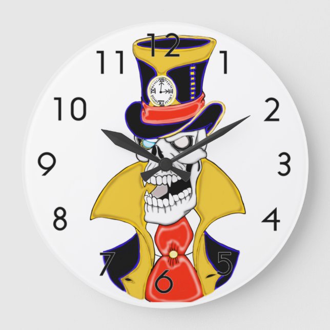 Steampunk Vampire Skull Large Clock (Front)
