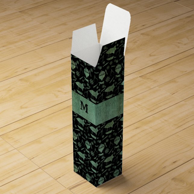 Steampunk Verdigris Bronze Airships Monogram Wine Box (Opened)