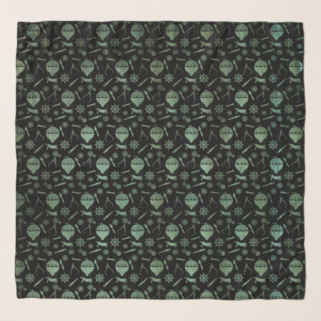 Steampunk Verdigris Bronze  Hot Air Balloons Scarf (Front)
