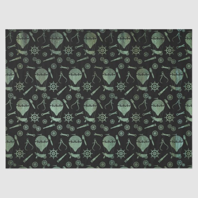Steampunk Verdigris Bronze Hot Air Balloons Tissue Paper (Front)