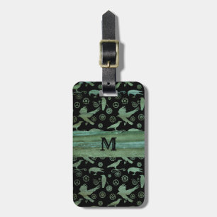 Steampunk Verdigris Gears and Crows Monogram Luggage Tag