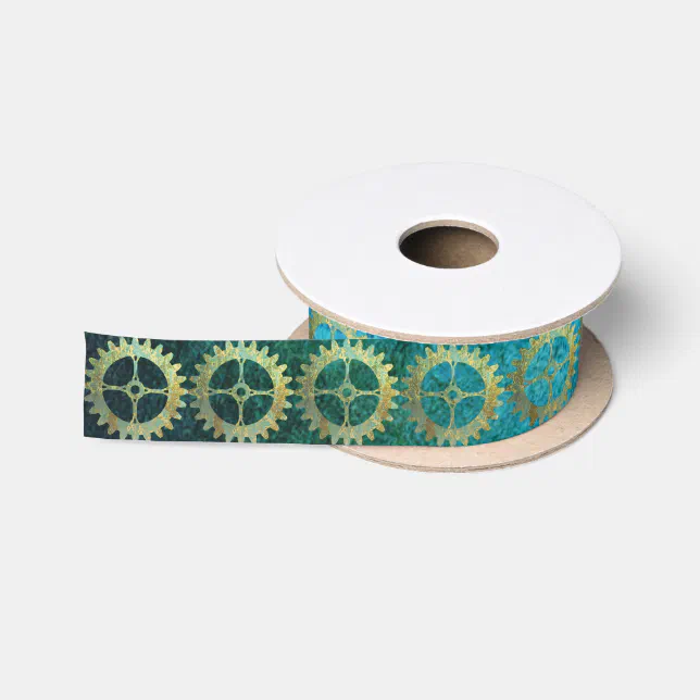Steampunk Ribbon Steampunk Verdigris Rusty Cogwheel Satin Ribbon | Zazzle